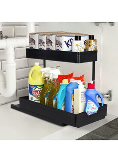 XiuWoo Under Sink Storage Organizer Bathroom Countertop Organizer 2-Tier Sliding Kitchen Cabinet Organization with Hooks Multi-purpose Shelf Organizer For Kitchen Bathroom Bedroom Office  - Image 2