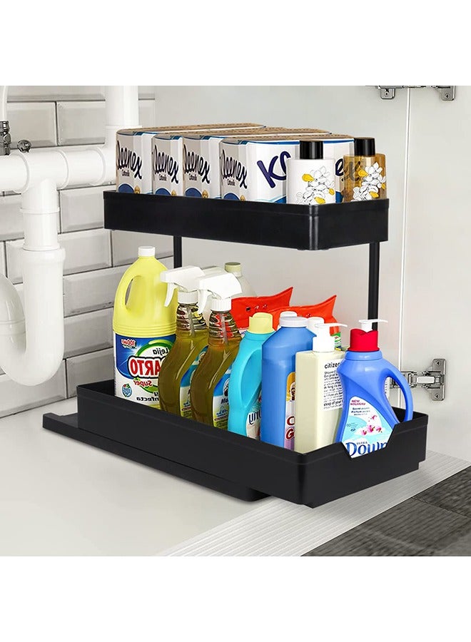 XiuWoo Under Sink Storage Organizer Bathroom Countertop Organizer 2-Tier Sliding Kitchen Cabinet Organization with Hooks Multi-purpose Shelf Organizer For Kitchen Bathroom Bedroom Office  - Image 2