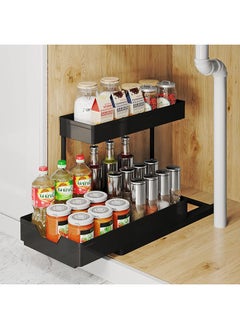 XiuWoo Under Sink Storage Organizer Bathroom Countertop Organizer 2-Tier Sliding Kitchen Cabinet Organization with Hooks Multi-purpose Shelf Organizer For Kitchen Bathroom Bedroom Office  - Image 3