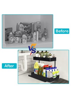 XiuWoo Under Sink Storage Organizer Bathroom Countertop Organizer 2-Tier Sliding Kitchen Cabinet Organization with Hooks Multi-purpose Shelf Organizer For Kitchen Bathroom Bedroom Office  - Image 5