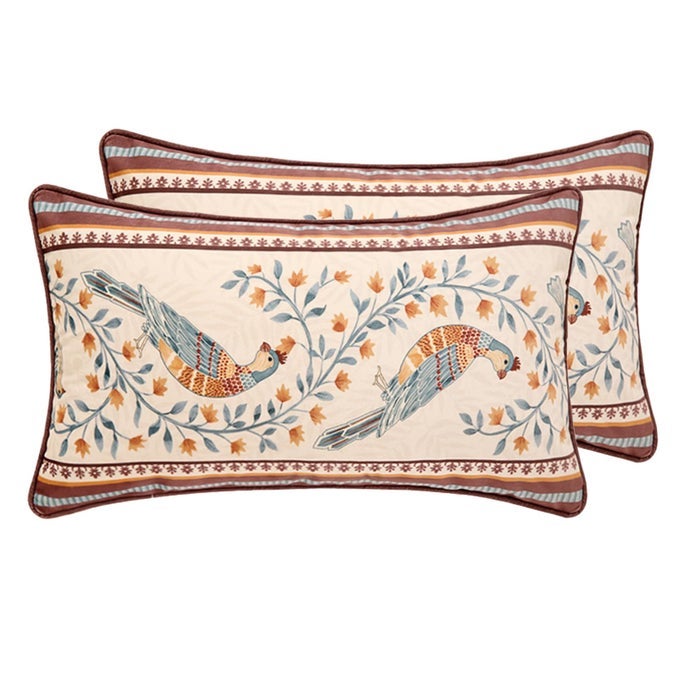 DESIGNER VINTAGE THROW PILLOW COVERS 12X20RED SOFT VELVET LUMBAR PILLOWS COVER WITH BIRDS FLORAL PATTERNRECTANGULAR FARMHOUSE DECORATIVE PILLOWCASES FOR LIVING ROOM OUTDOOR SET OF 2