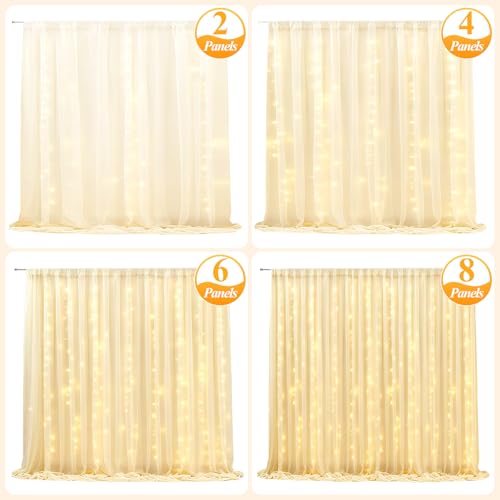 Ledido 10×10ft White Tulle Backdrop Curtains with Lights String - 300LED Fairy Lights Sheer Curtain Backdrop for Wedding Baby Shower Photo Shoot Birthday Party Decoration(2 Panels 5×10ft)，White - Image 5