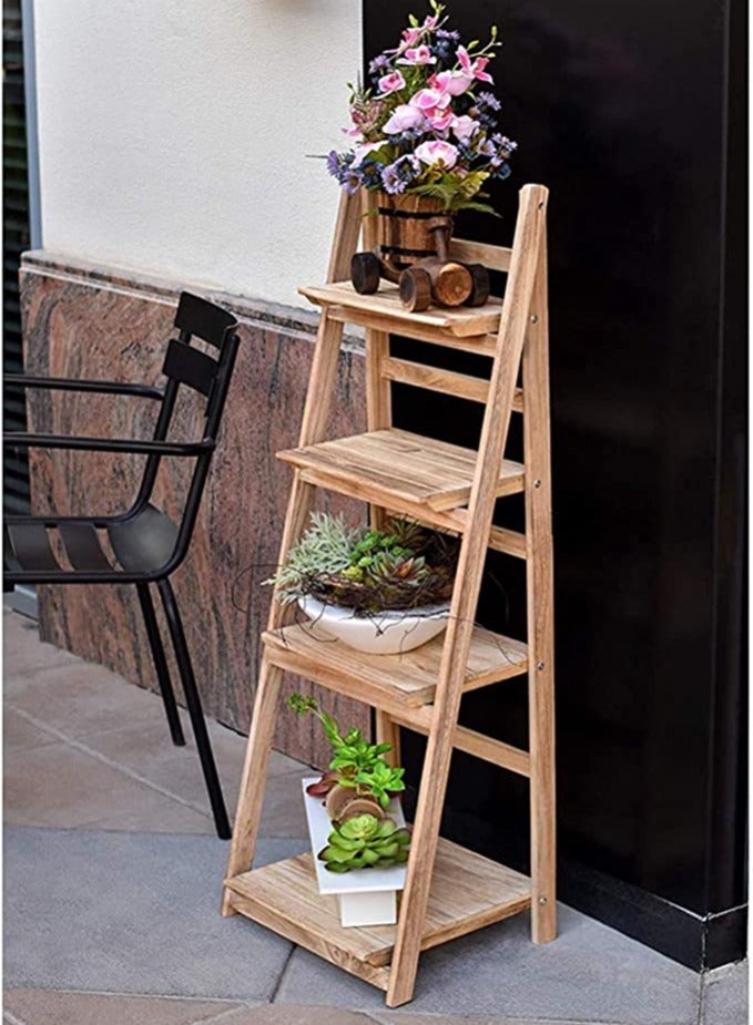 FFD Wooden Flower Stand Foldable Four layers Great for displaying potted plants, books shelves, Flowers Rack,Home - Image 1