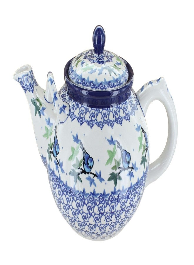 Blue Rose Polish Pottery - Blue Mockingbird Large Teapot - 7 Cup Capacity - Hand-Painted Polish Pottery Ceramic Coffee & Tea Server