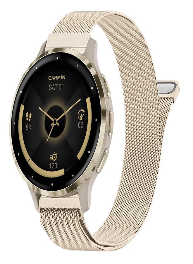 AK سوار ساعة معدني متوافق مع Garmin Vivoactive 4S / Venu 3S / Venu 2S / Vivomove 3S، حزام بديل من شبكة الفولاذ المقاوم للصدأ 18 مم لساعة Garmin Forerunner 255s/265S (شمبانيا) - Image 1