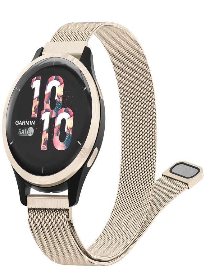 AK سوار ساعة معدني متوافق مع Garmin Vivoactive 4S / Venu 3S / Venu 2S / Vivomove 3S، حزام بديل من شبكة الفولاذ المقاوم للصدأ 18 مم لساعة Garmin Forerunner 255s/265S (شمبانيا) - Image 5