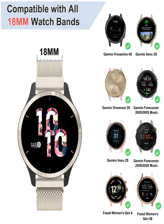 AK سوار ساعة معدني متوافق مع Garmin Vivoactive 4S / Venu 3S / Venu 2S / Vivomove 3S، حزام بديل من شبكة الفولاذ المقاوم للصدأ 18 مم لساعة Garmin Forerunner 255s/265S (شمبانيا) - Image 2