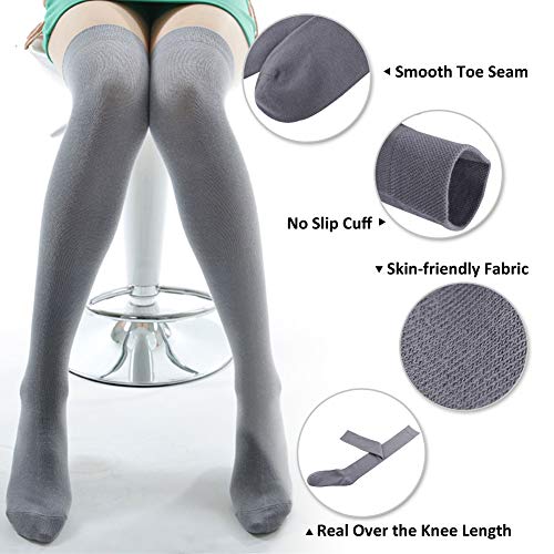 MEIKAN Black White Grey Thigh High Socks for Women, Thigh Highs Solid Color Over the Knee High Fashion Uniform Cosplay Socks 3 Pairs (White,Grey,Black) - Image 4
