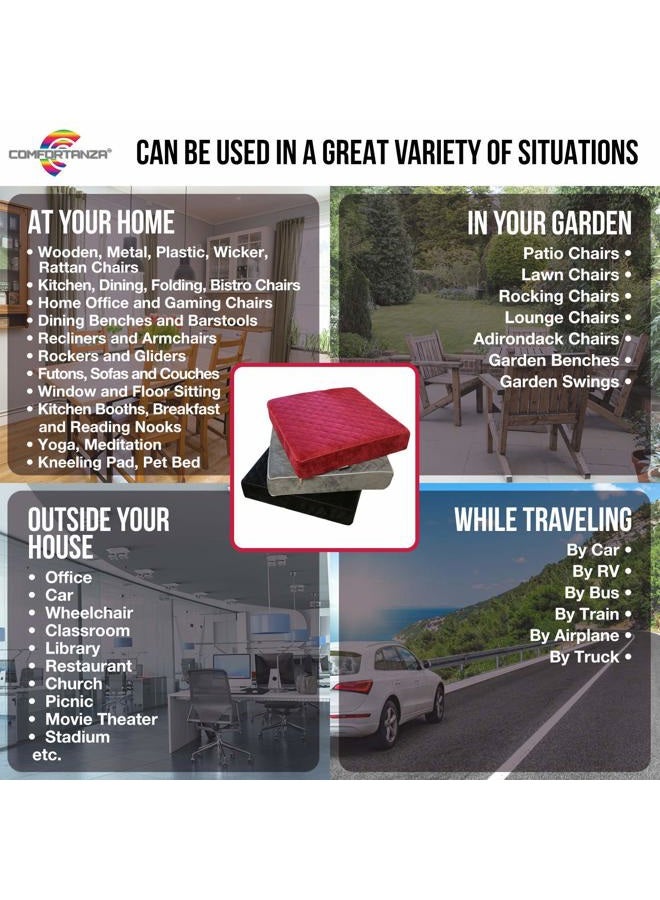 COMFORTANZA Soft 16x16x3 Memory Foam Seat Cushion for Kitchen, Dining, Office Chairs, Car Seats - Washable Velvety Cover with Waterproof Layer & Non-Slip Base - Comfort & Back Pain Relief - Gray - Image 5