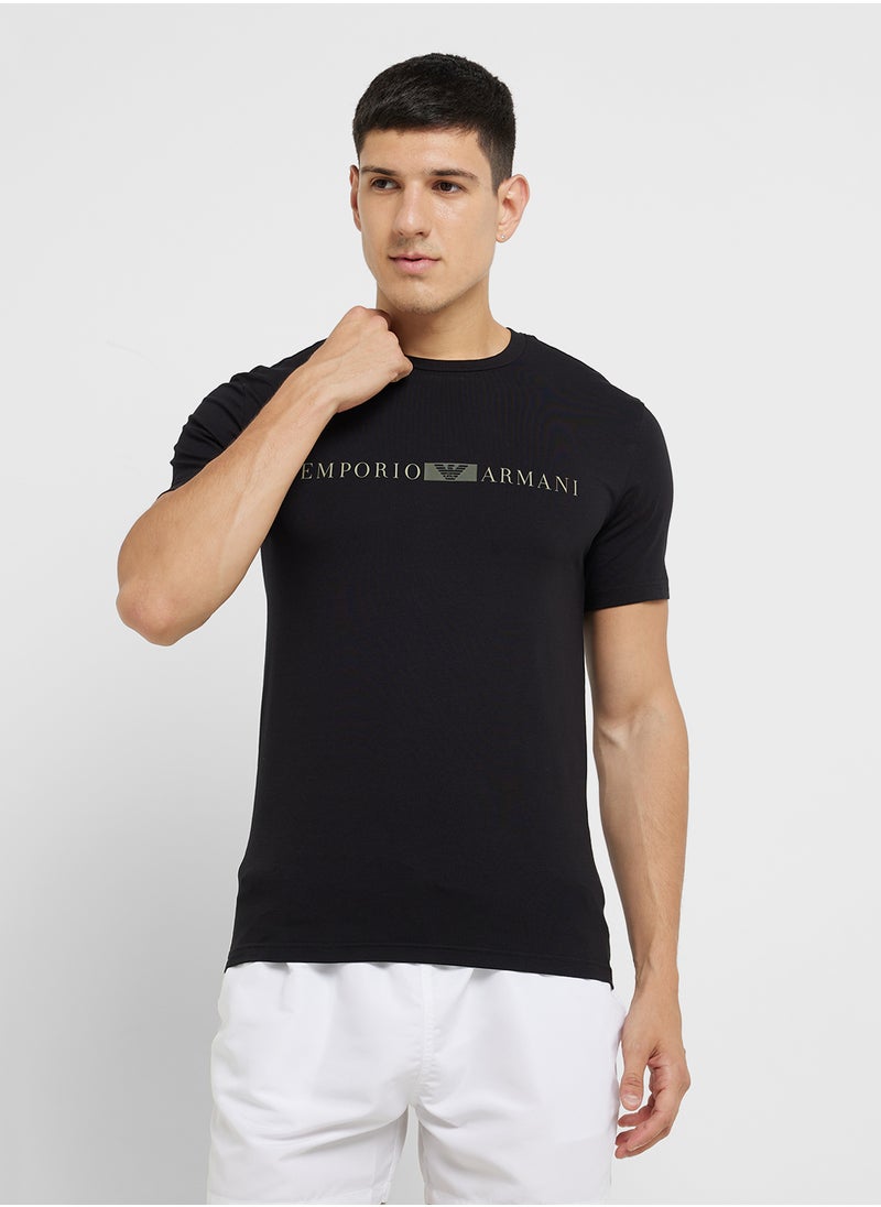 EMPORIO ARMANI Beachwear Logo Crew Neck T-Shirt  - Image 1