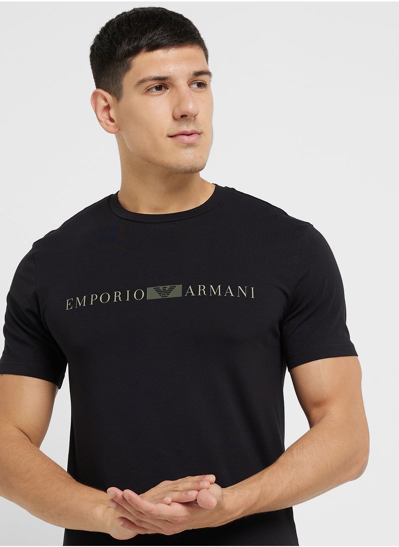 EMPORIO ARMANI Beachwear Logo Crew Neck T-Shirt  - Image 3