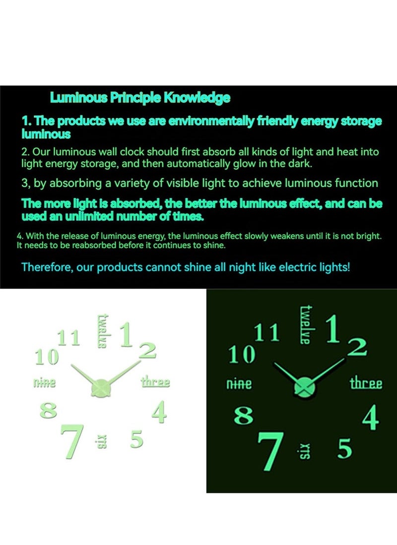Generic - Wall Decal Decorative Clock, Wall Clock, 3D Dimensional Wall Clock Punch Free & Easy to Install, 3D Dimensional Clock, 3D Wall Decal Decorative Clock Glow in The Dark (Luminous, Large) - Image 1