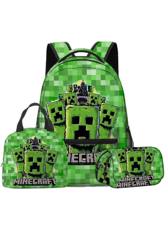 MINECRAFT New children's school-themed backpack with double pen holders, 3-piece set - Image 1