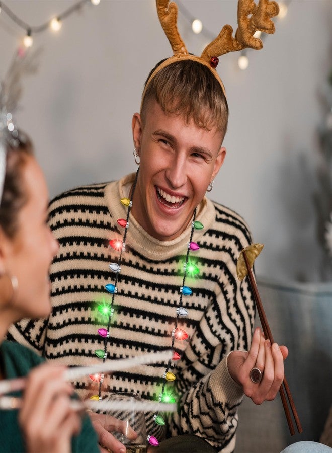 Traplace 2PCS Christmas Light Necklace Light up, Christmas Necklace with Colorful Bulbs, 3 Glow Modes Xmas Lights Decoration, Wearable Christmas Lights for Xmas Family Party Decorations Ugly Sweater Decor - Image 4