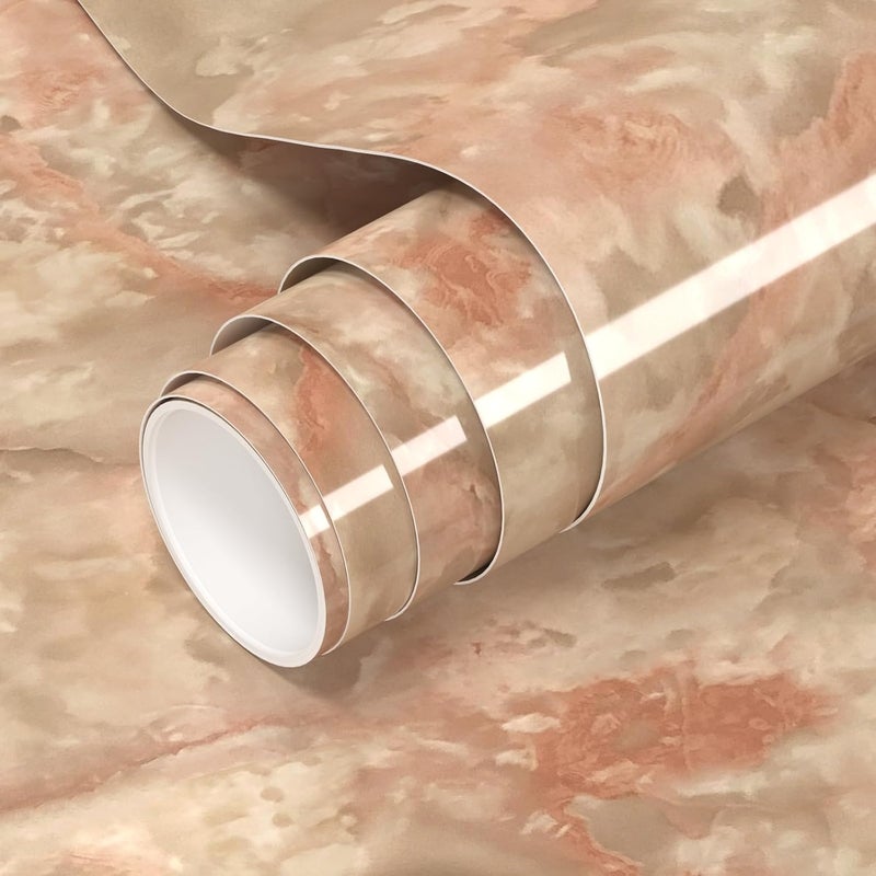 VOLEAAR ورق لاصق رخام أحمر 35 × 196 بوصة ورق حائط رخام ورق لاصق لأسطح العمل ورق حائط فينيل ورق حائط مقاوم للماء ورق حائط للمطبخ - Image 1