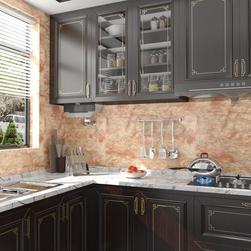 VOLEAAR ورق لاصق رخام أحمر 35 × 196 بوصة ورق حائط رخام ورق لاصق لأسطح العمل ورق حائط فينيل ورق حائط مقاوم للماء ورق حائط للمطبخ - Image 2