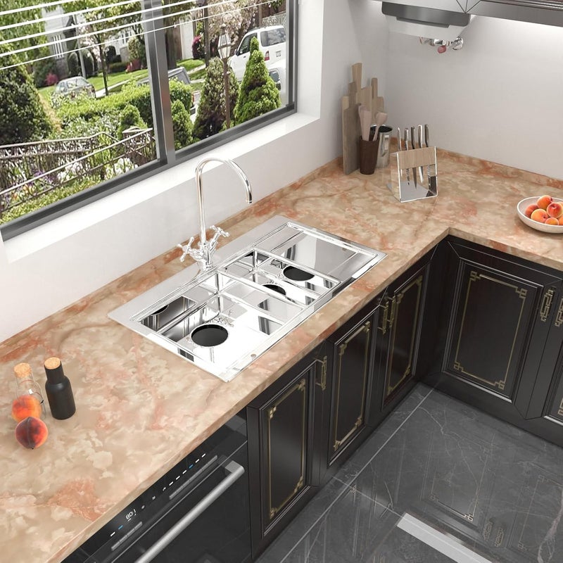 VOLEAAR ورق لاصق رخام أحمر 35 × 196 بوصة ورق حائط رخام ورق لاصق لأسطح العمل ورق حائط فينيل ورق حائط مقاوم للماء ورق حائط للمطبخ - Image 3