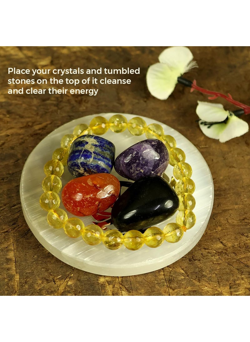Crystu Crystu Selenite Charging Plate with Zibu Symbol Symbol Natural Crystal Stone for Reiki Healing Charging Plate for Stones Round Shape Golden Design Size 76 cm 3 inch  - Image 3