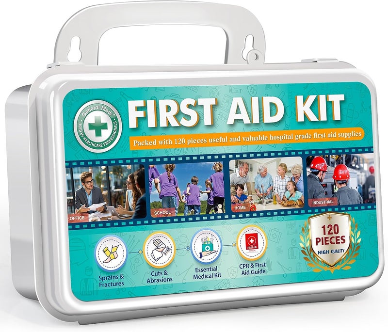 General Medi 120 Pieces Hardcase First Aid Kit with Instant Cold Pack and Emergency Blanket for Home, Office, Travel, and Outdoor Use - Image 1