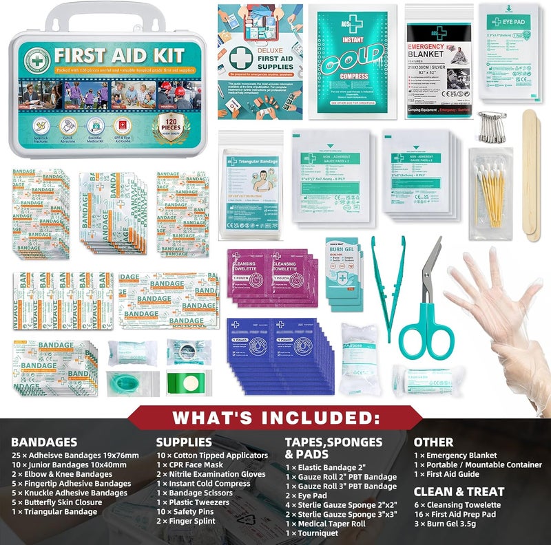 General Medi 120 Pieces Hardcase First Aid Kit with Instant Cold Pack and Emergency Blanket for Home, Office, Travel, and Outdoor Use - Image 2