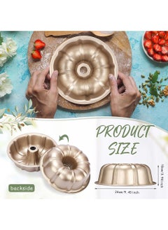 YOUGE 1 Pack Granite Cake Mould 24 cm / 9.5 Inch Non Stick Fluted Tube Cake Pans for Baking Heavy Duty Carbon Steel Tube Pan Baking Mold for Baking, Brownie (Gold)  - Image 3