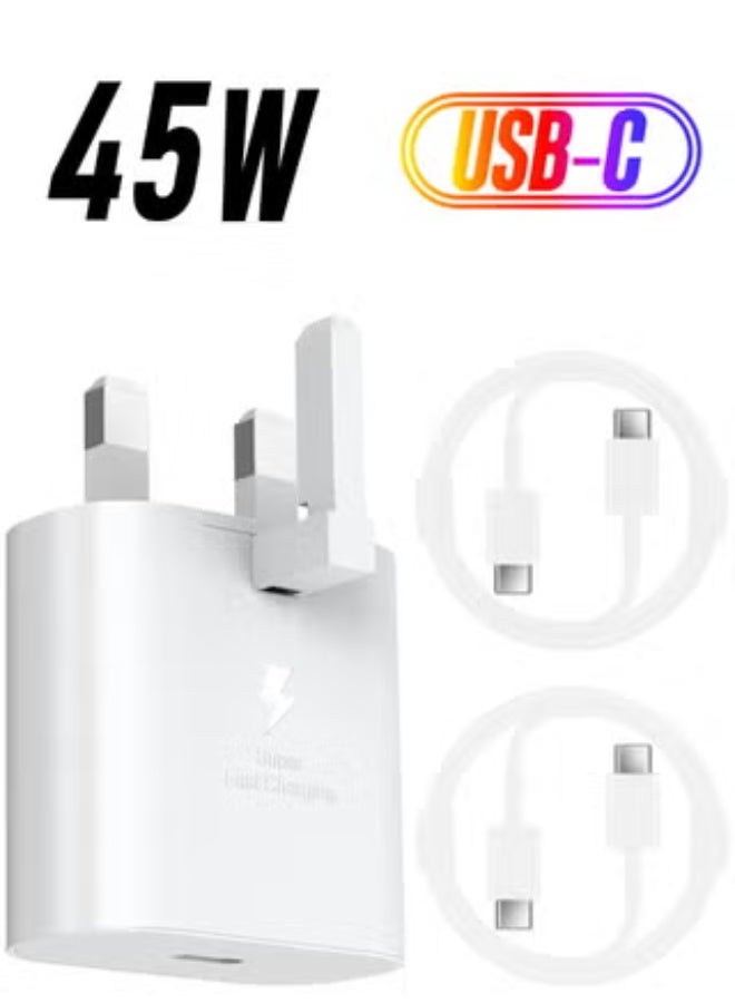 محول طاقة 45 واط USB-C للشحن فائق السرعة مع كابل بطول 1.8 متر – متوافق مع S25 وS24 وS23 وS22 وS21 وS20 Ultra وS24+ وS23+ وS22+ وS21+ وA53 وA15 وA54 وFold وFlip – شاحن تايب C