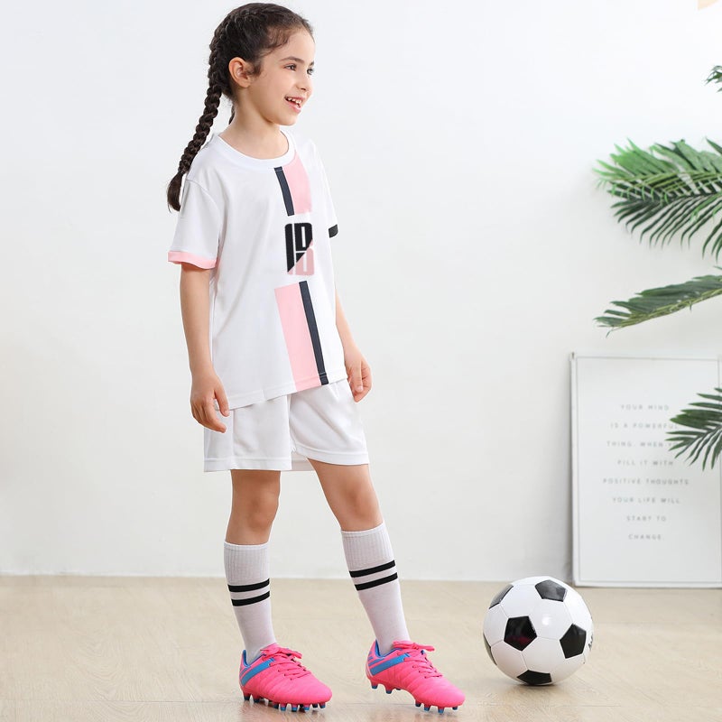 brooman Kids Athletic Soccer Cleats Boys Girls Outdoor Firm Ground Football Shoes (1,Pink) - Image 3