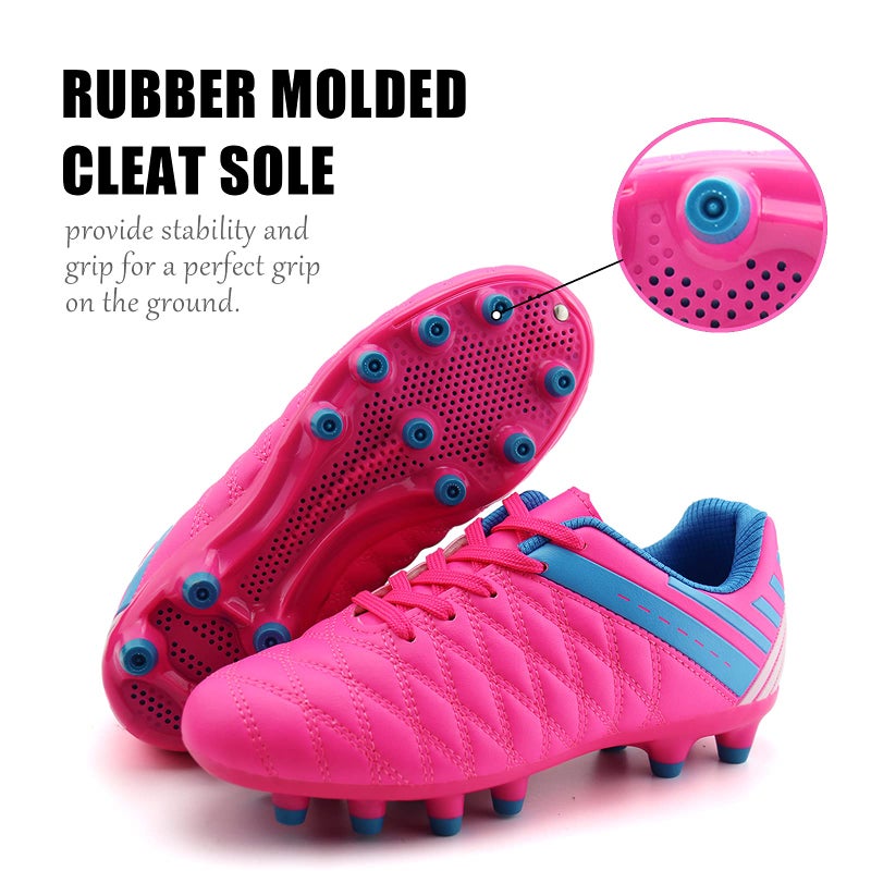brooman Kids Athletic Soccer Cleats Boys Girls Outdoor Firm Ground Football Shoes (1,Pink) - Image 5