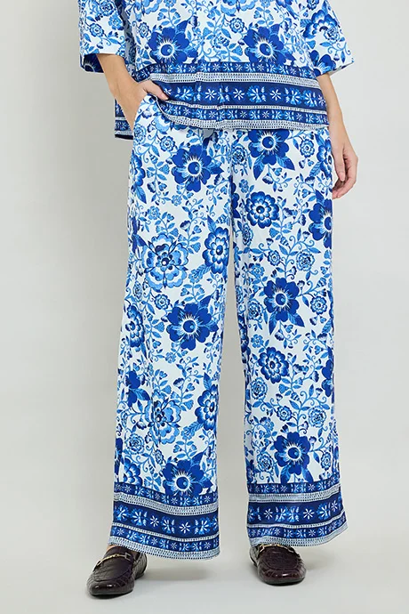 أر أند بي Patterned Wide Leg Pants with Drawstring Waist