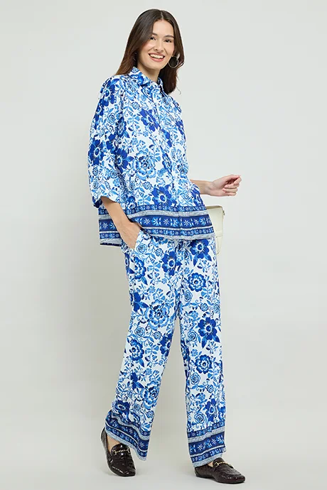 أر أند بي Patterned Wide Leg Pants with Drawstring Waist