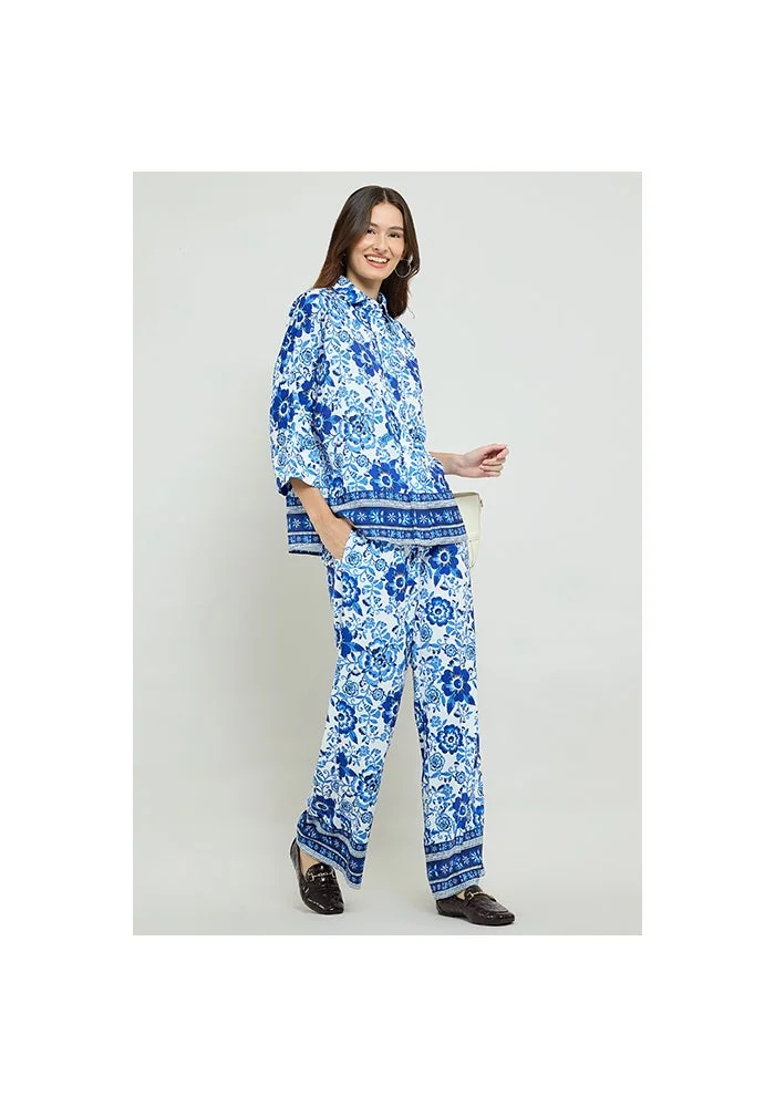 R&b Patterned Wide Leg Pants with Drawstring Waist