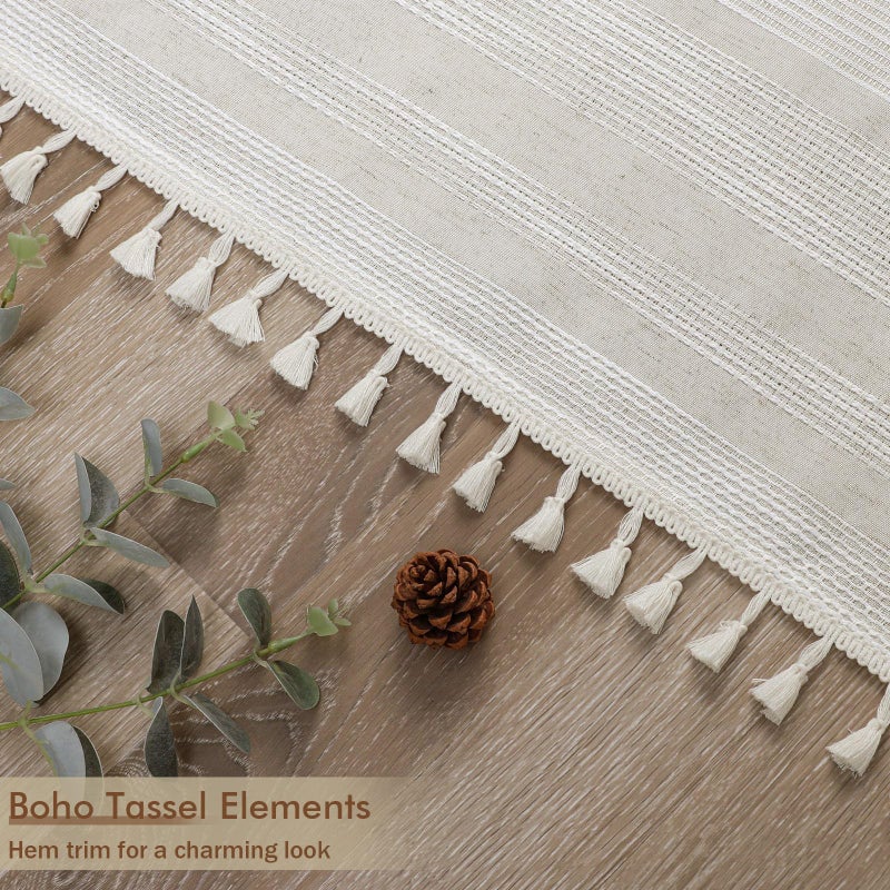 OVZME Natural Linen Shower Curtain for Bathroom, Boho Farmhouse Rustic Striped Shower Curtain with Tassel, Textured Heavy Duty Vintage Country Bathroom Curtain, 72Wx72L Inches - Image 5