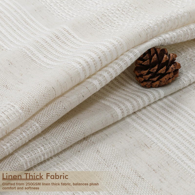 OVZME Natural Linen Shower Curtain for Bathroom, Boho Farmhouse Rustic Striped Shower Curtain with Tassel, Textured Heavy Duty Vintage Country Bathroom Curtain, 72Wx72L Inches - Image 3