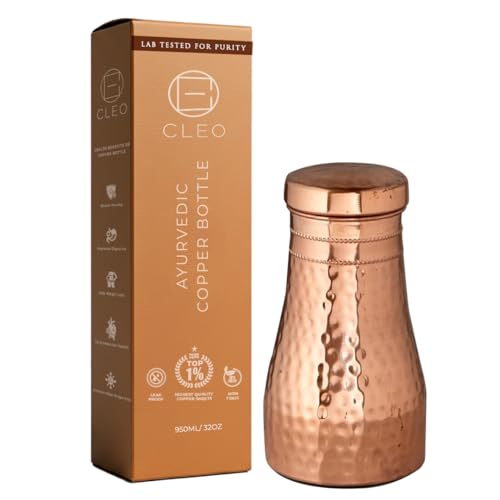 AVA DESIGNZ Cleo Luxe Copper Bedside Carafe for Ayurvedic Benefits with Lid, 1L - Water Pitcher for Sports and Yoga - Image 1