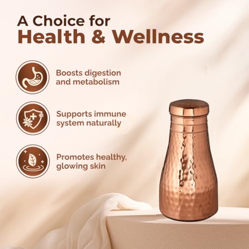 AVA DESIGNZ Cleo Luxe Copper Bedside Carafe for Ayurvedic Benefits with Lid, 1L - Water Pitcher for Sports and Yoga - Image 3