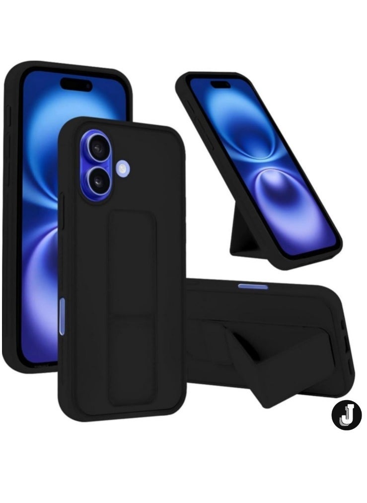 JAJEEK iPhone 16 Plus Black Magnetic Car Mount Case – Premium Silicone with Multi-Stand Kickstand & Hand Strap - Image 1