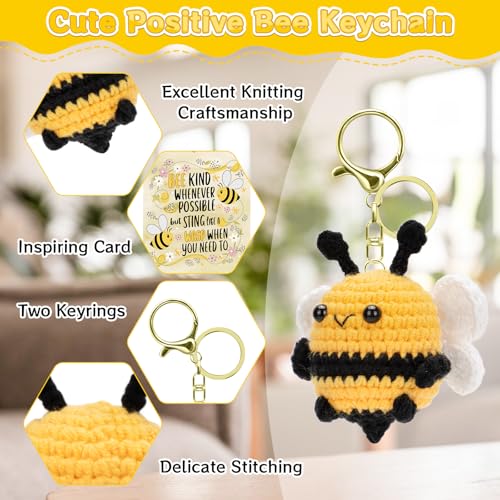 Dalycro Gifts for Mom Positive Bee Keychain Hand-Knitted Crochet Bee with Wings Inspirational Gift for Women Birthday Mother's Day (Classic) - Image 3