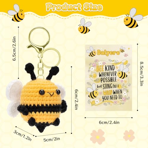 Dalycro Gifts for Mom Positive Bee Keychain Hand-Knitted Crochet Bee with Wings Inspirational Gift for Women Birthday Mother's Day (Classic) - Image 2
