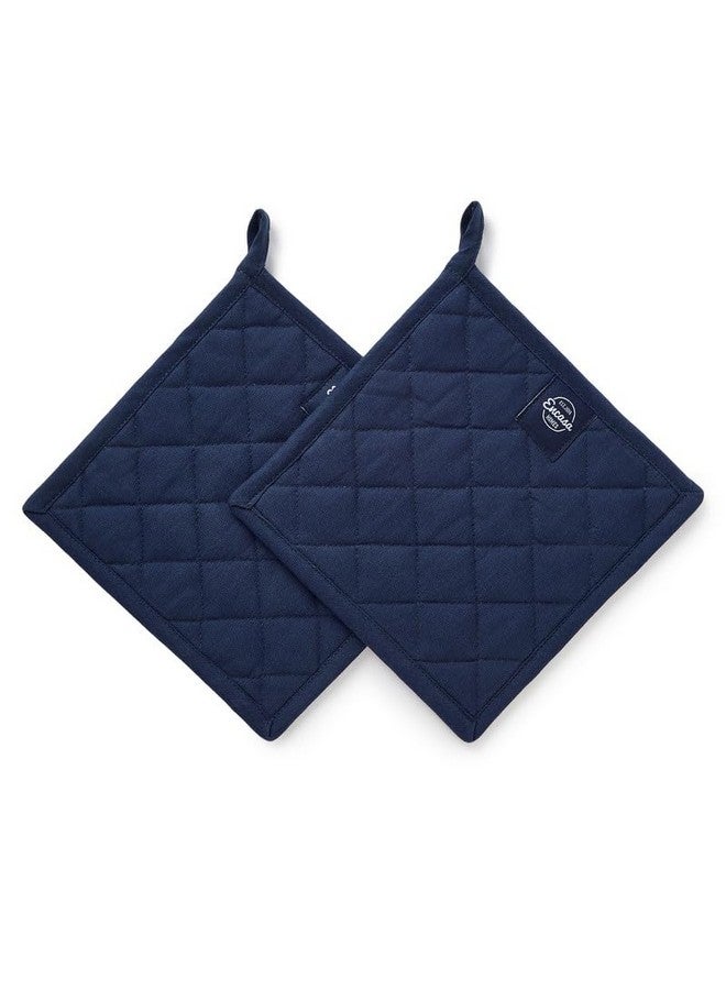 Encasa XO Heat Resistant Cotton Pot Holders with Hanging Loop - Set of 2 - Scotch Blue - Multipurpose Quilted Everyday Hot Pad for Kitchen, Camping, BBQ & Microwave - 21 cm - Image 2