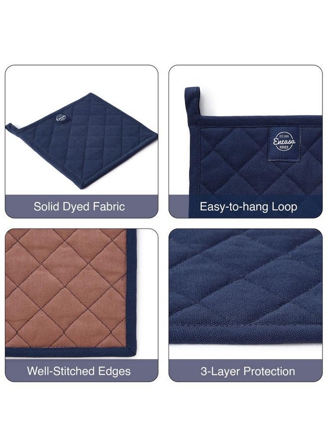 Encasa XO Heat Resistant Cotton Pot Holders with Hanging Loop - Set of 2 - Scotch Blue - Multipurpose Quilted Everyday Hot Pad for Kitchen, Camping, BBQ & Microwave - 21 cm - Image 5