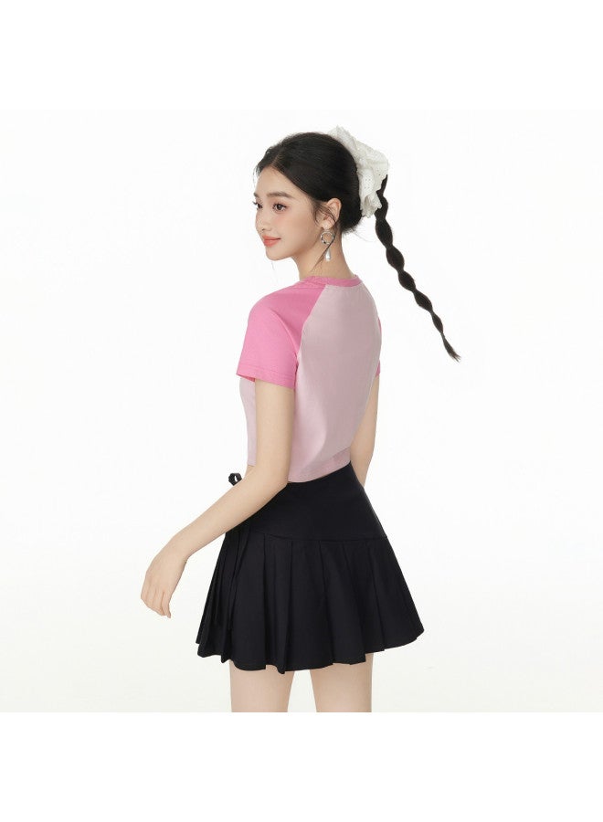 EPTISON Women's Short Sleeve T-shirt - 2025 Summer New Slim Fit Cropped Sweet & Spicy Style Vintage Cherry Print Raglan Sleeve Top - Image 5