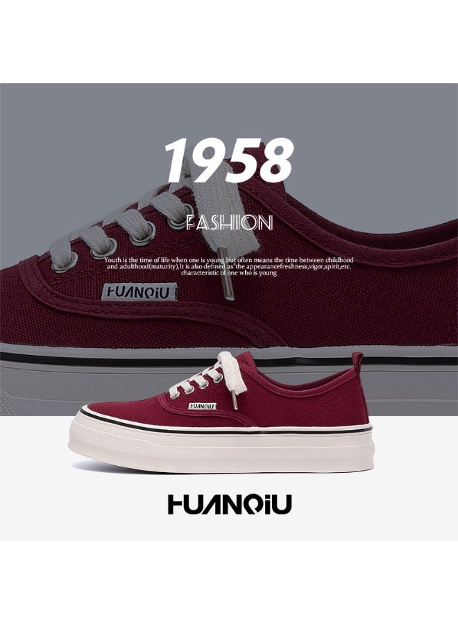HUANQIU 1958 Retro Canvas Sneakers - Burgundy Platform Casual Shoes for Trendy Daily Style 39SIZE - Image 1