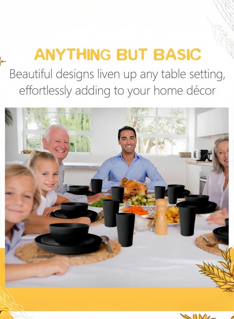 نوا مجموعة عشاء من 32 قطعة، أطباق قش القمح، أطباق، مجموعة أكواب أواني الطعام، خدمة ل 8، أطباق عشاء، طبق حلوى، أطباق حبوب، أكواب، أطباق تخييم بلاستيكية ملونة غير قابلة للكسر في الهواء الطلق، أسود ساحلي - Image 4