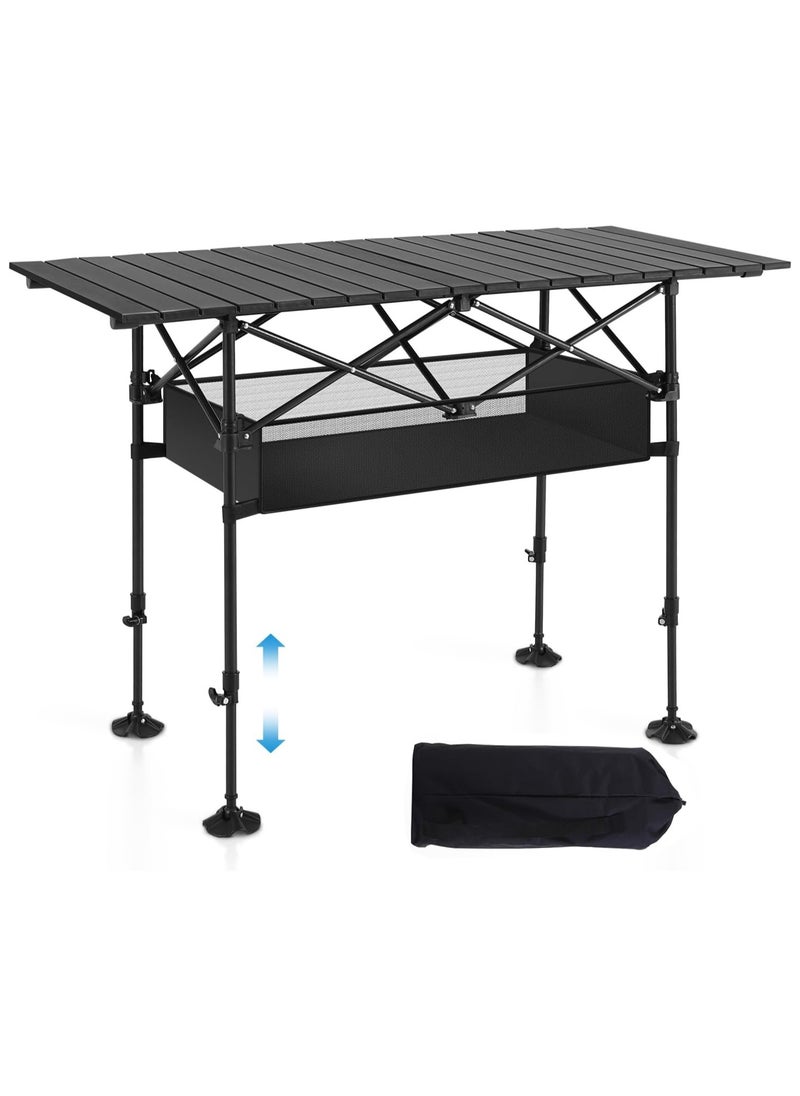 Generic Camping Table Folding Outdoor Table with Adjustable Height, Large Storage Bag and Carrying Bag, Portable Aluminum Table for Indoor & Outdoor Picnic BBQ Backyards Beach  - Image 1
