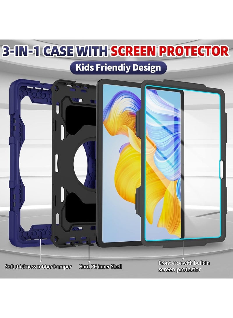 VKL Kids case Compatible with Honro Pad X9 11.5 Inch 2023,Heavy Duty Shockproof Cover with Screen Protector & Rotating Stand & Pencil Holder For Honor Pad X9 (Navy Blue) - Image 4