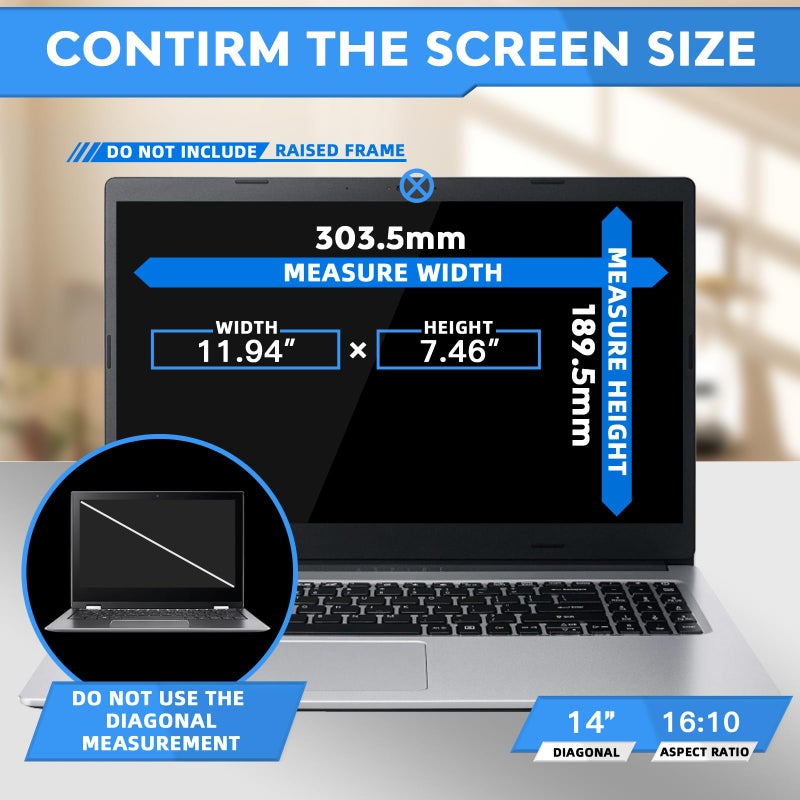 ZOEGAA 14 Inch Laptop Privacy Screen Filter, for 16:10 Widescreen Monitors -Dell HP Acer Samsung Lenovo ASUS Toshiba, Removable Privacy Screen Anti-Peeping, Anti Blue Light Blocking and Anti Glare - Image 2