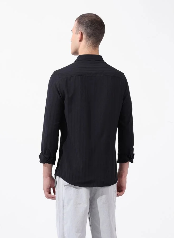 The Indian Garage Co Men Regular Fit Textured Cutaway Collar Full Sleeves Shirt