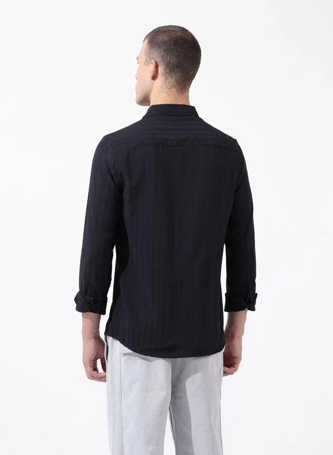 The Indian Garage Co Men Regular Fit Textured Cutaway Collar Full Sleeves Shirt