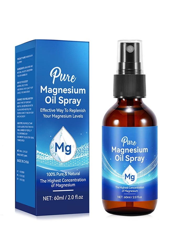 Pure Magnesium Oil Spray 60ml, Nourishes Skin, Unclogs Pores, Natural and Easy to Absorb for Feet, Body and Skin - Image 1