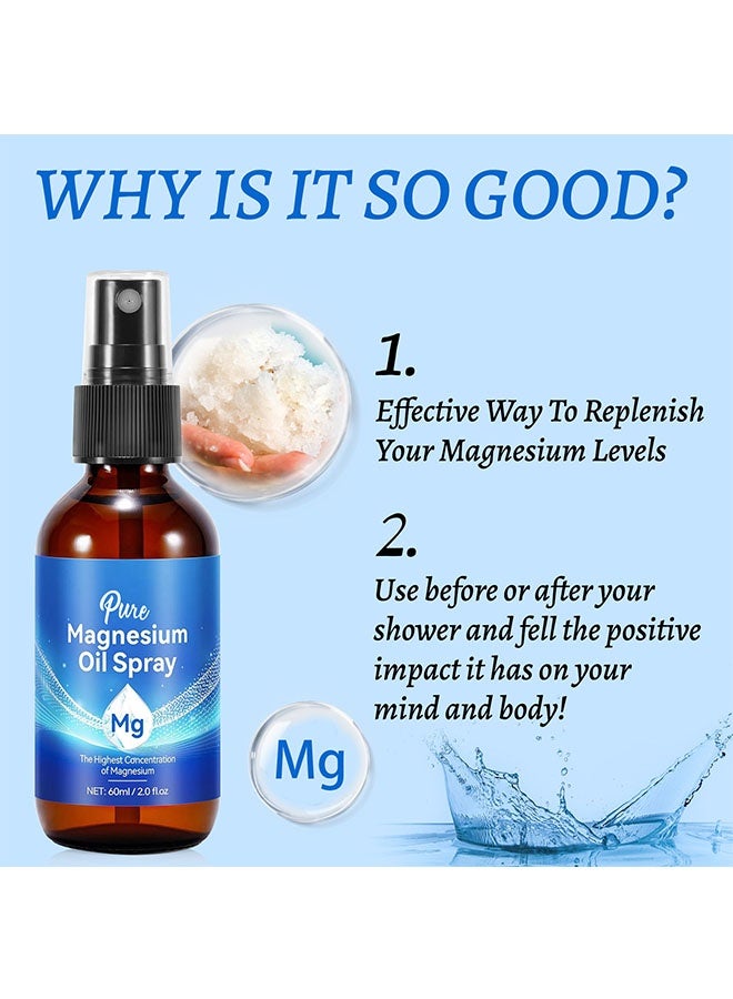 Pure Magnesium Oil Spray 60ml, Nourishes Skin, Unclogs Pores, Natural and Easy to Absorb for Feet, Body and Skin - Image 2